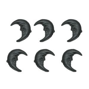 Set of 6 Black Cast Iron Crescent Moon Face Drawer Pull Decorative Cabinet Knobs